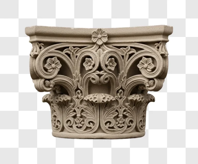 intricately carved stone architectural ornament detail digital graphic element png transparent background non commercial use only