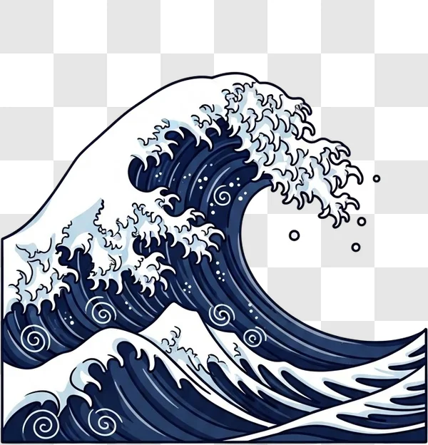 japanese style ocean wave crashing water