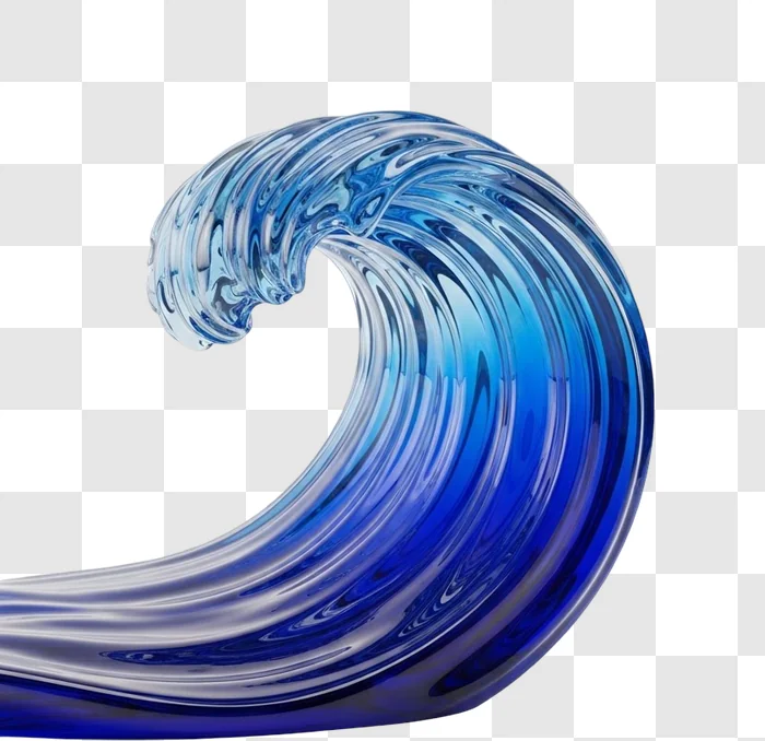 large blue wave glass sculpture object