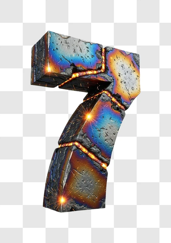 large metal number seven object closeup