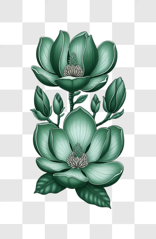 magnolia flowers and leaves illustration
