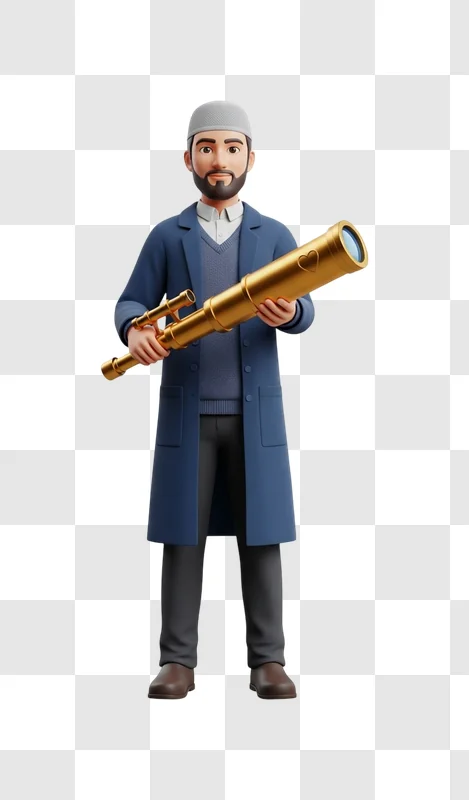 man holding a brass telescope