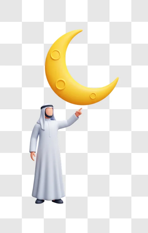man in white robe holding crescent moon