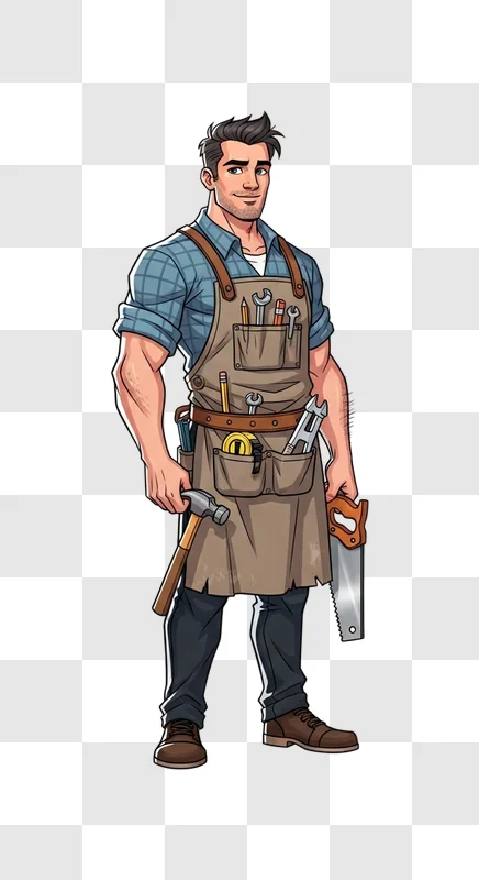 man wearing brown apron and tools