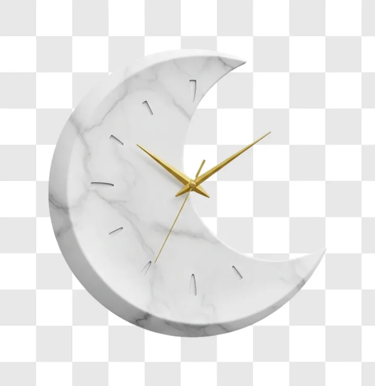 marble crescent moon shaped wall clock digital graphic element png transparent background non commercial use only