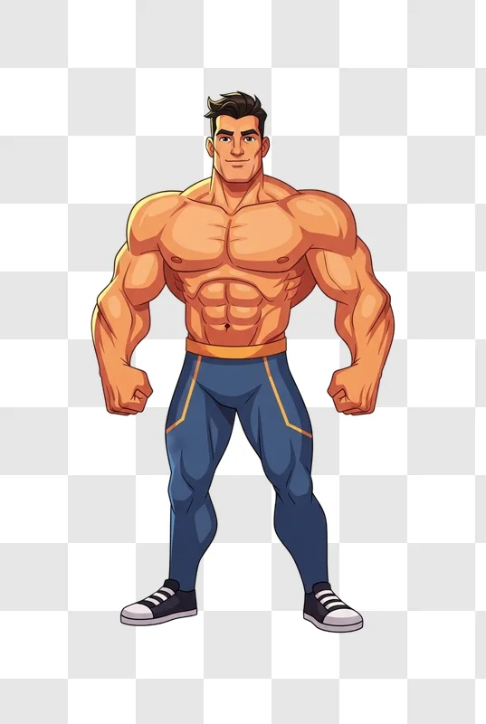 muscular cartoon man flexing muscles