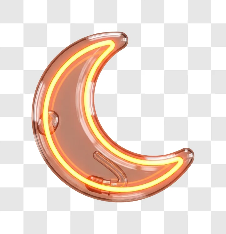 neon orange crescent moon sign realistic isolated object png transparent background free for personal use