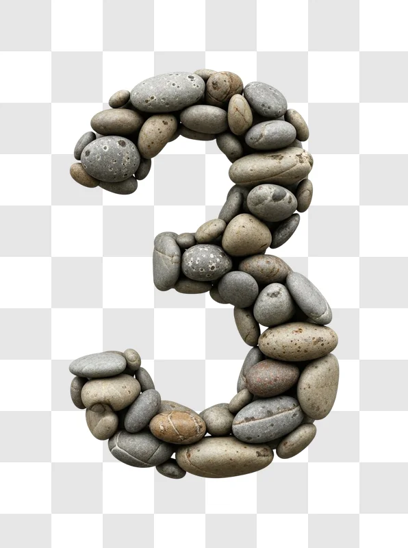 number three made of smooth stones