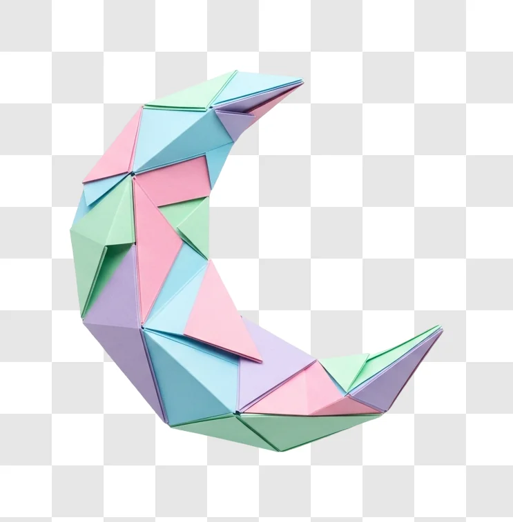 origami crescent moon shape decoration detailed clipart element png transparent background non commercial use only