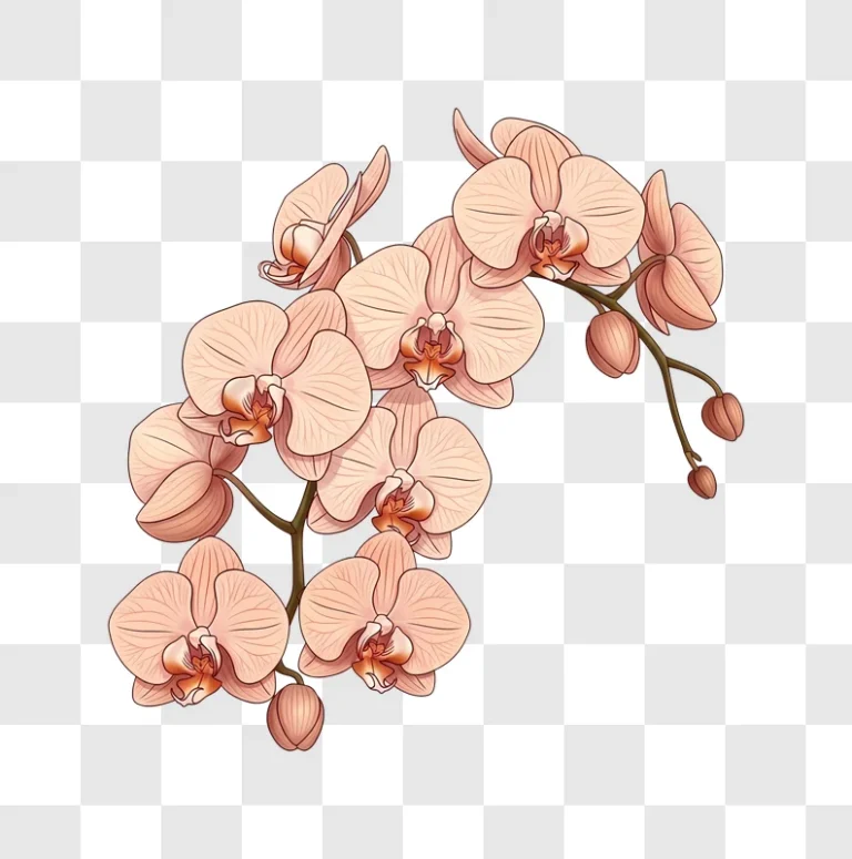 peach orchid branch illustration