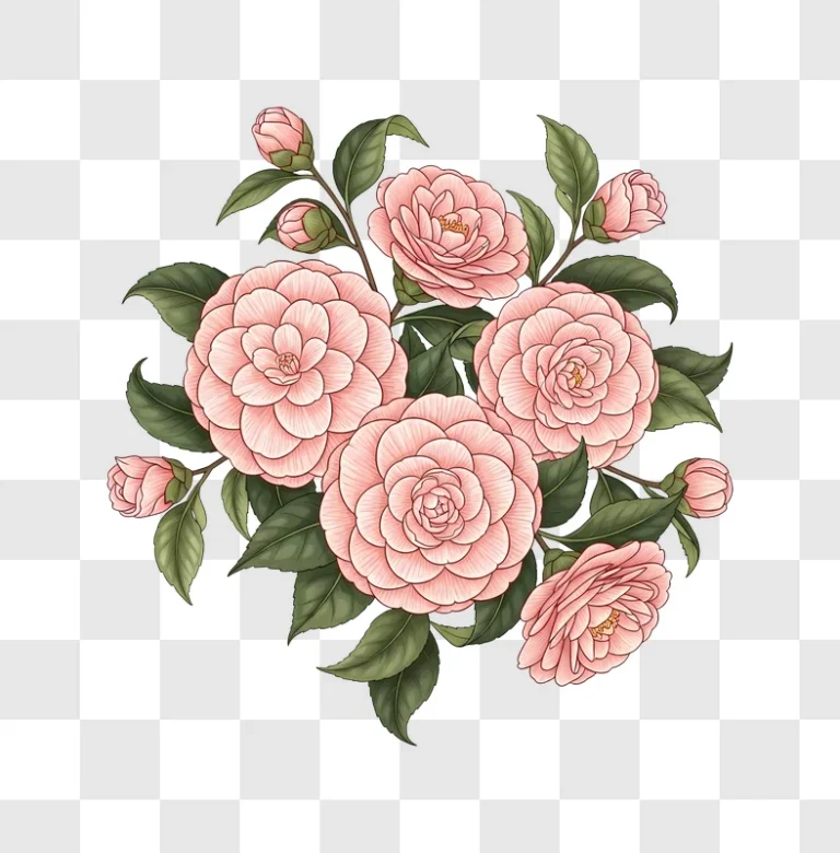 pink camellia floral arrangement botanical art