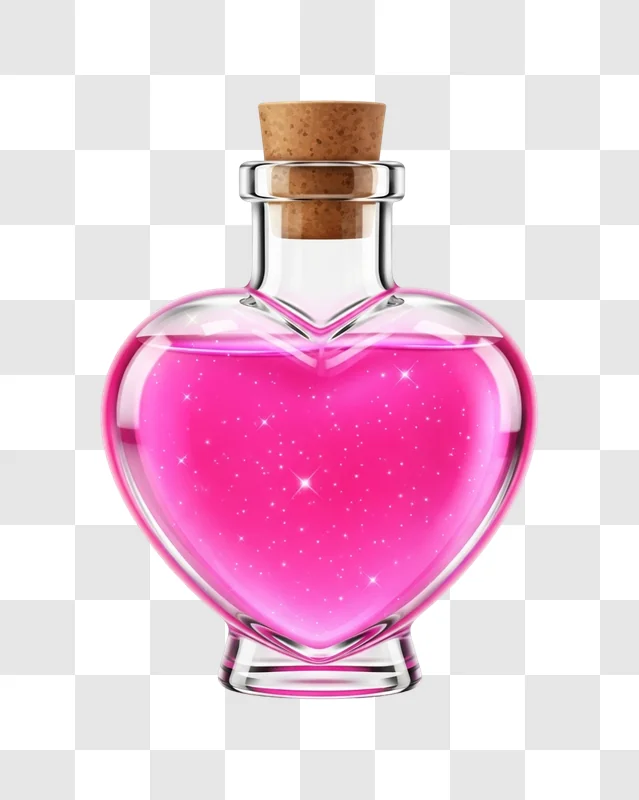 pink liquid in heart shaped bottle