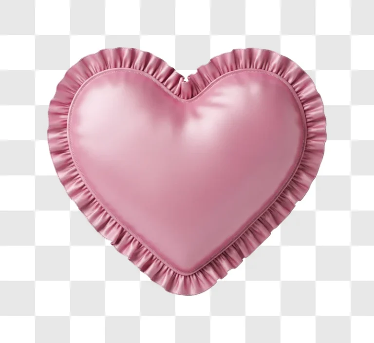 pink ruffled heart shaped satin pillow