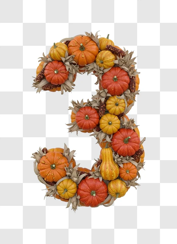 pumpkins arranged in number three shape