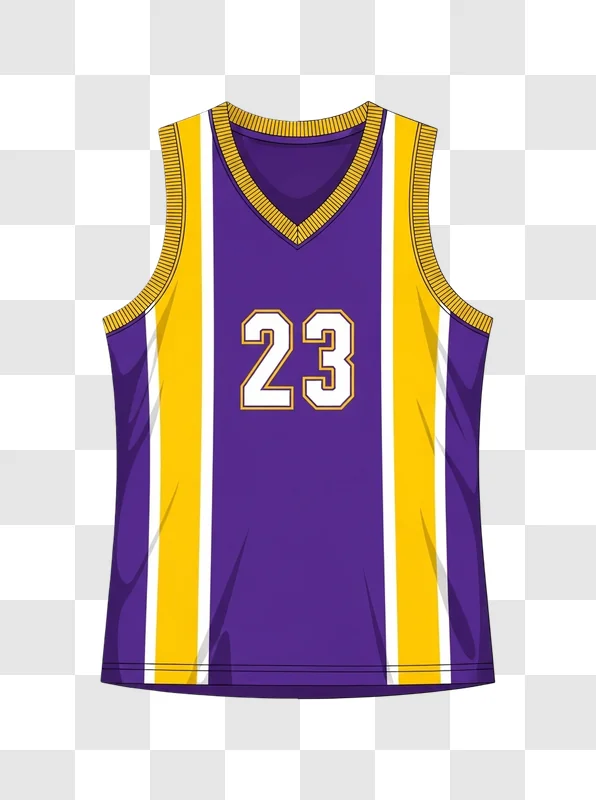 purple and yellow basketball jersey number 23