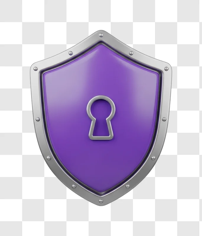 purple shield with silver keyhole icon high resolution isolated object png transparent background download for non commercial use