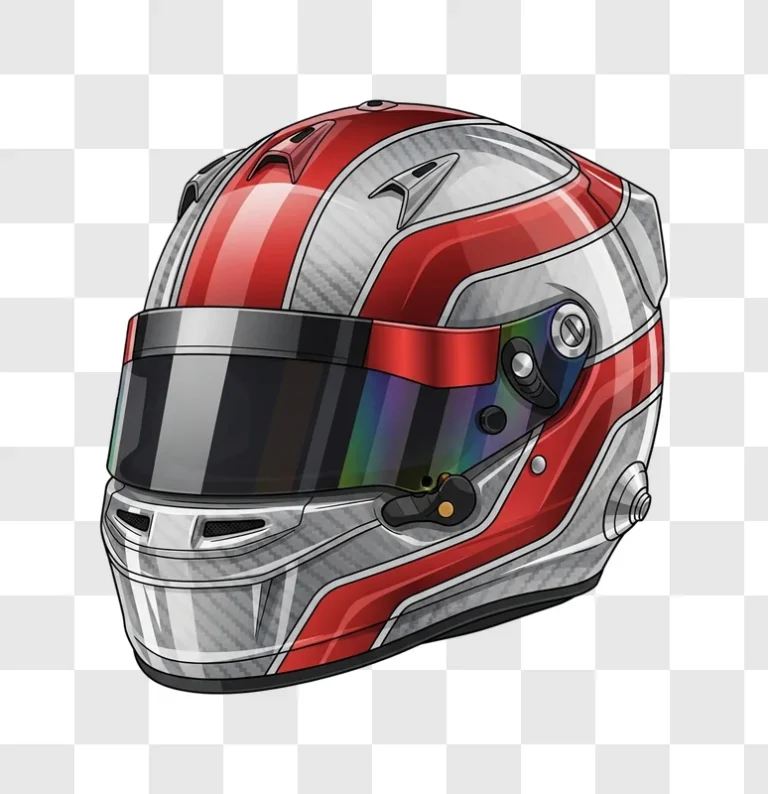 red and silver racing helmet