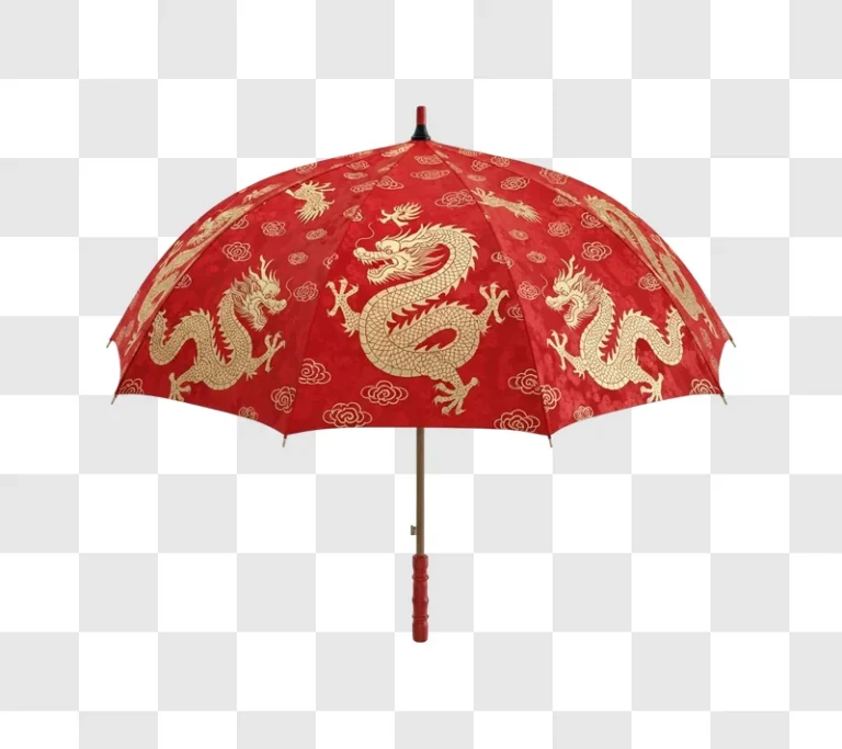 red chinese dragon decorated umbrella