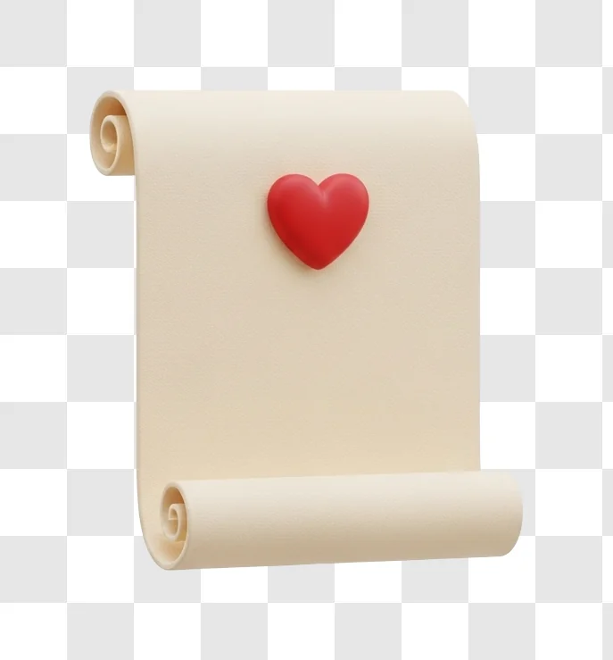 red heart on parchment paper scroll