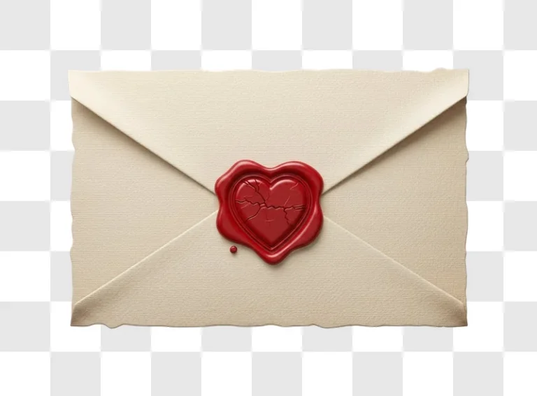 red heart shaped wax seal on envelope