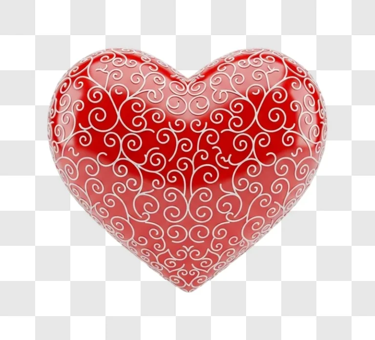 red heart with white swirling patterns