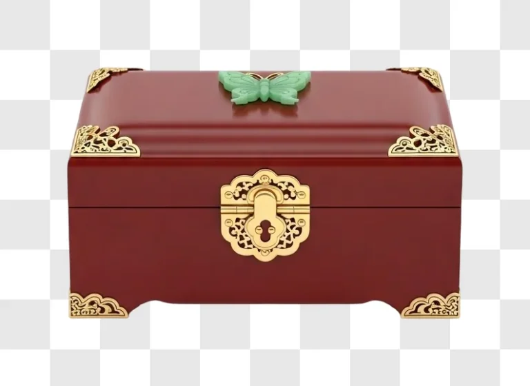 red leather jewelry box with gold lock