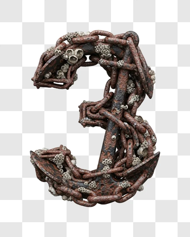 rusty metal number three symbol closeup