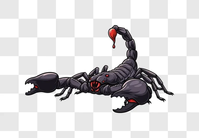 scorpion with red glowing eyes and tail