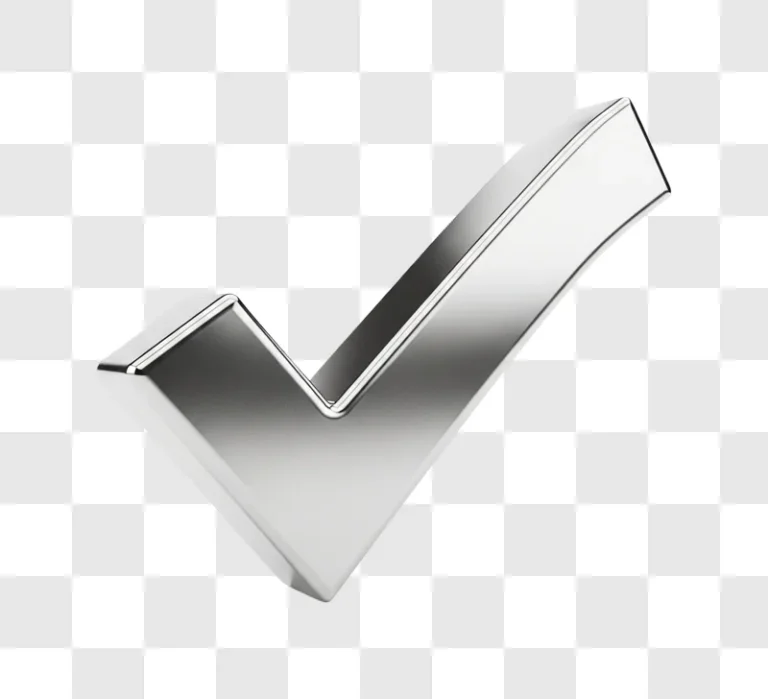 shiny metal checkmark symbol closeup