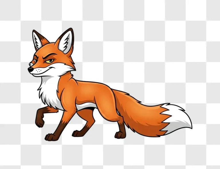 sly cartoon red fox walking forward