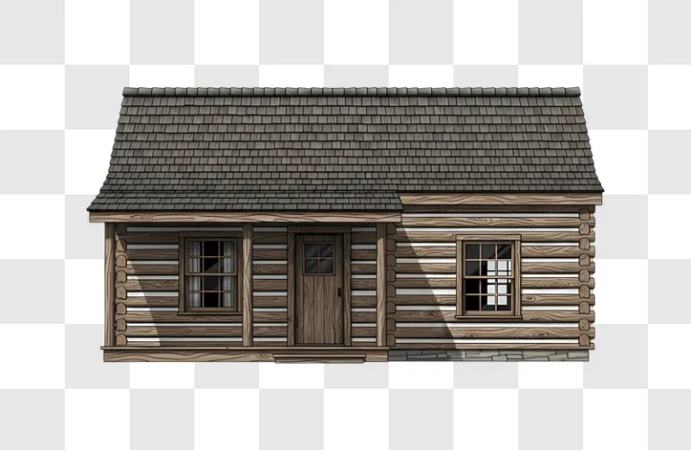 small wooden house with roof