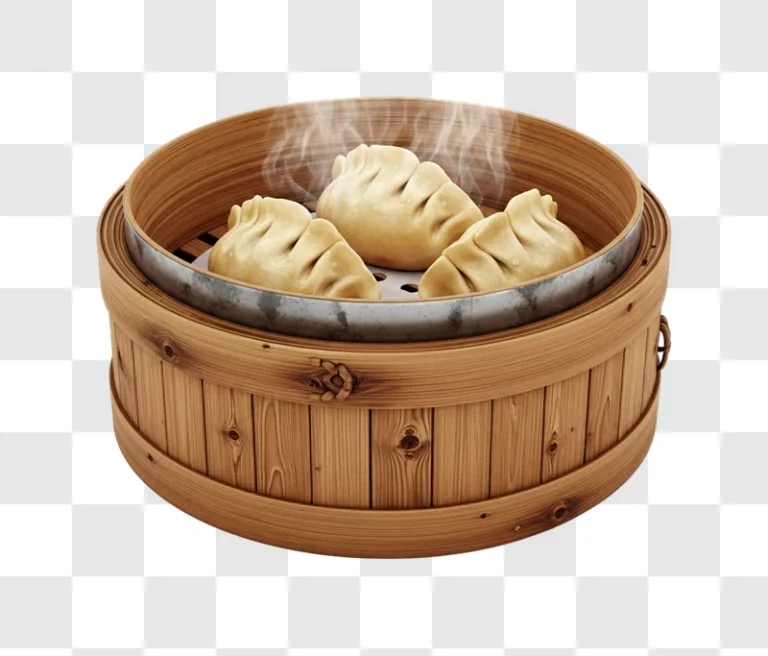 steamed dumplings in bamboo steamer basket