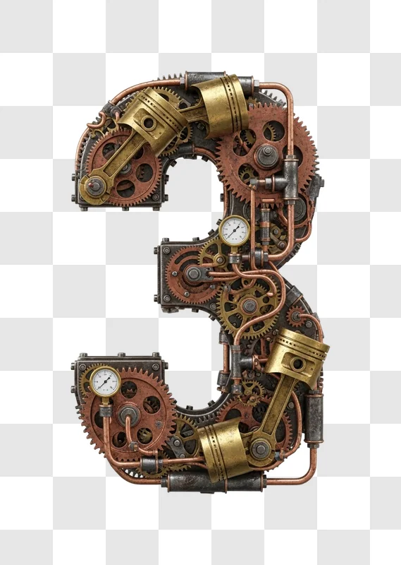 steampunk style number three gear mechanism
