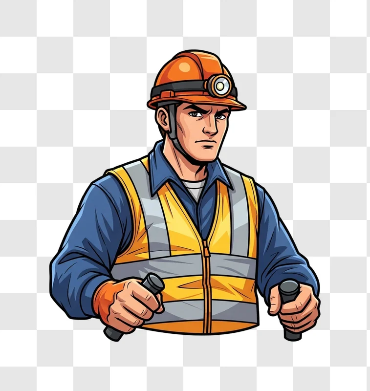 stern worker with headlamp and safety vest holding levers png transparent background personal use design resource