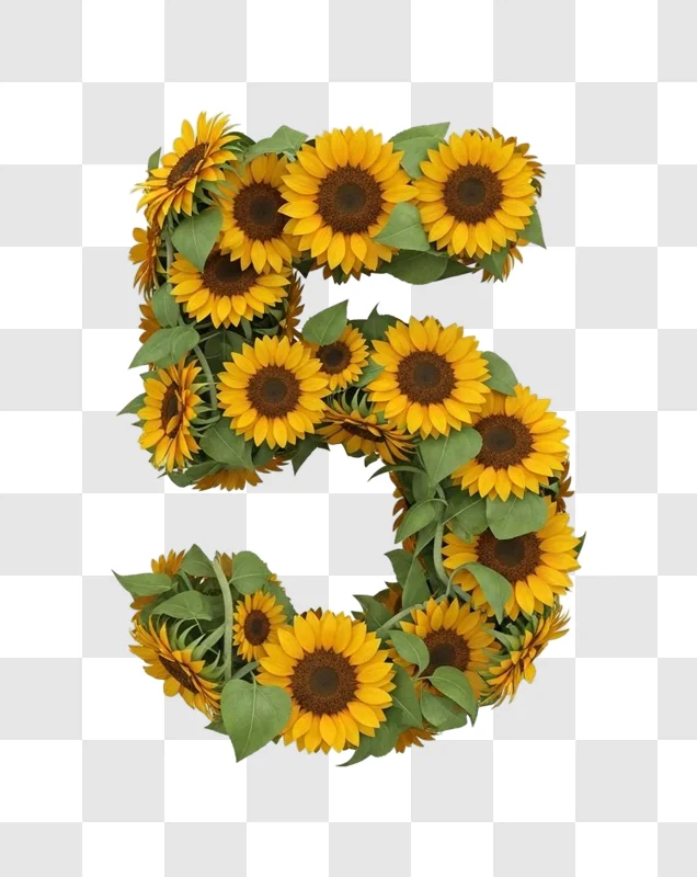 sunflowers arranged in number five