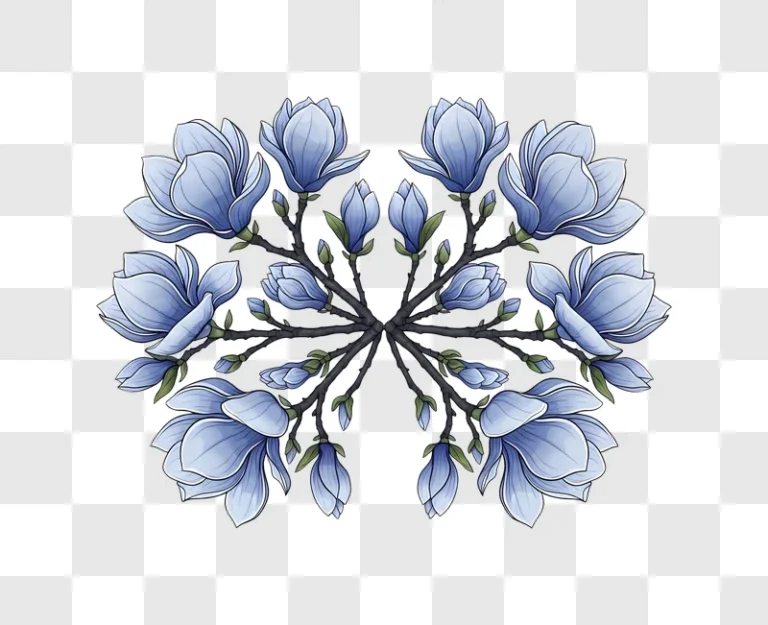 symmetrical blue magnolia floral illustration