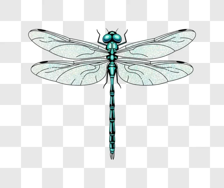 teal dragonfly cartoon with shimmery wings