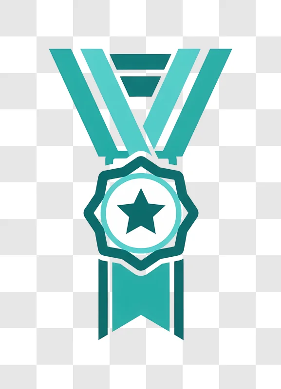 teal star award medal with ribbons