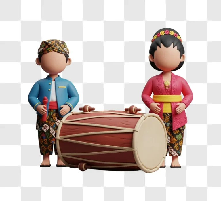 traditional balinese dancer and drummer figurine