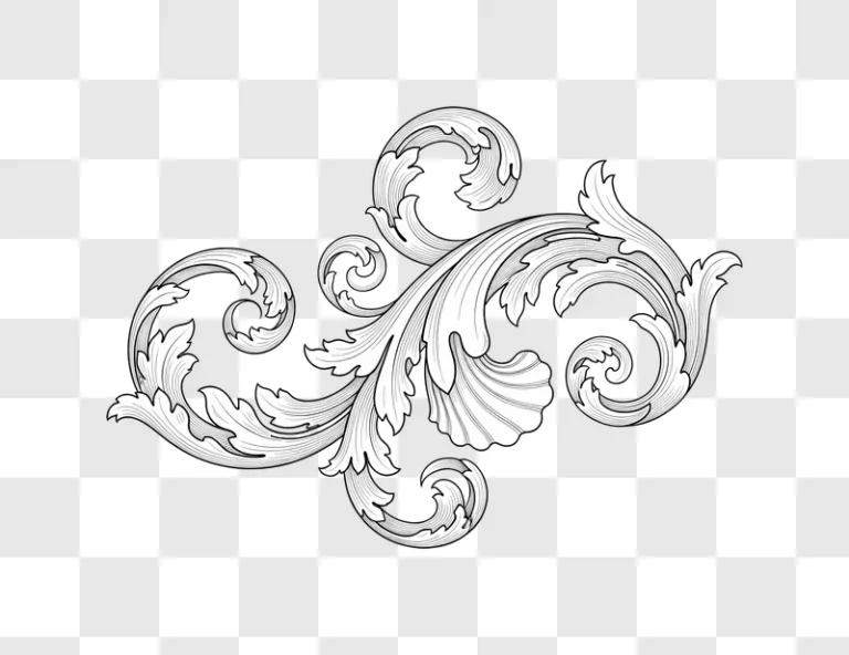 white floral scrollwork design on black
