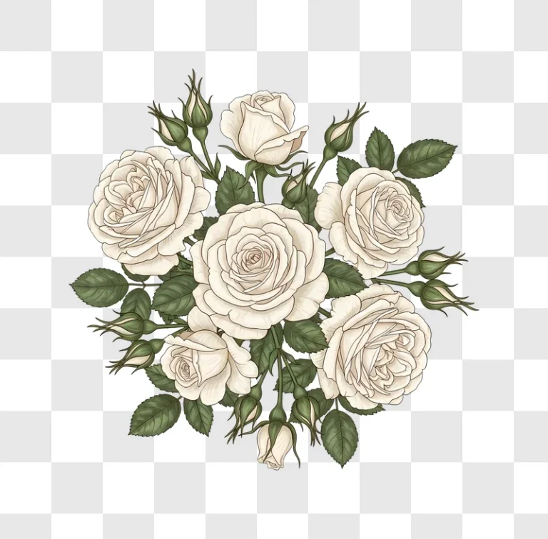 white roses bouquet illustration