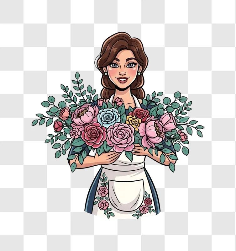 woman holding a large bouquet flowers