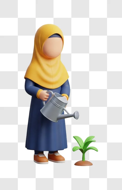 woman in hijab watering small plant