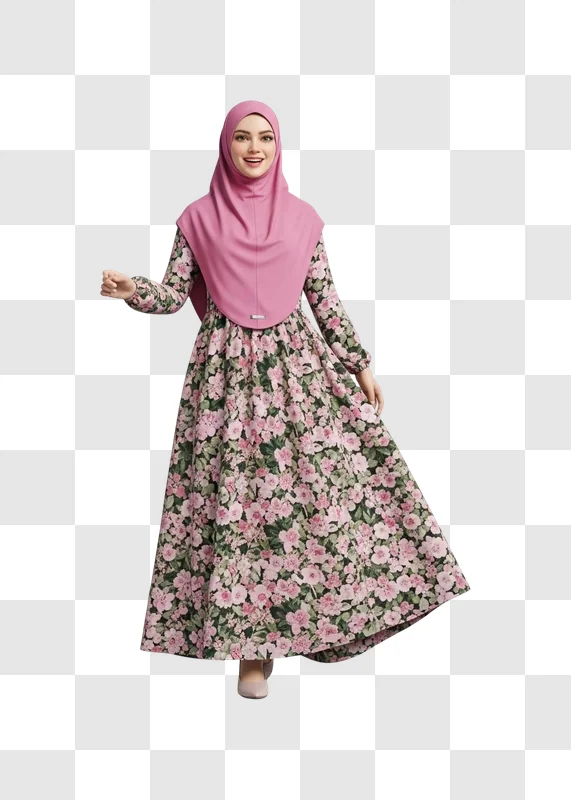 woman wearing pink hijab and dress