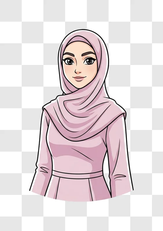 woman wearing pink hijab cartoon character