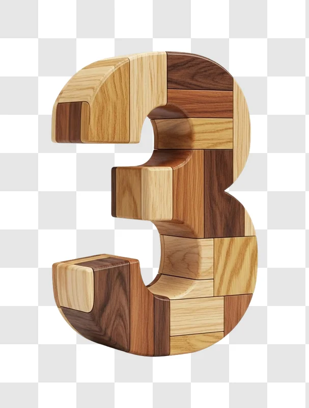 wooden number three decorative object