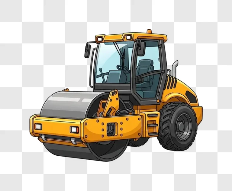 yellow cartoon road roller pavement compactor