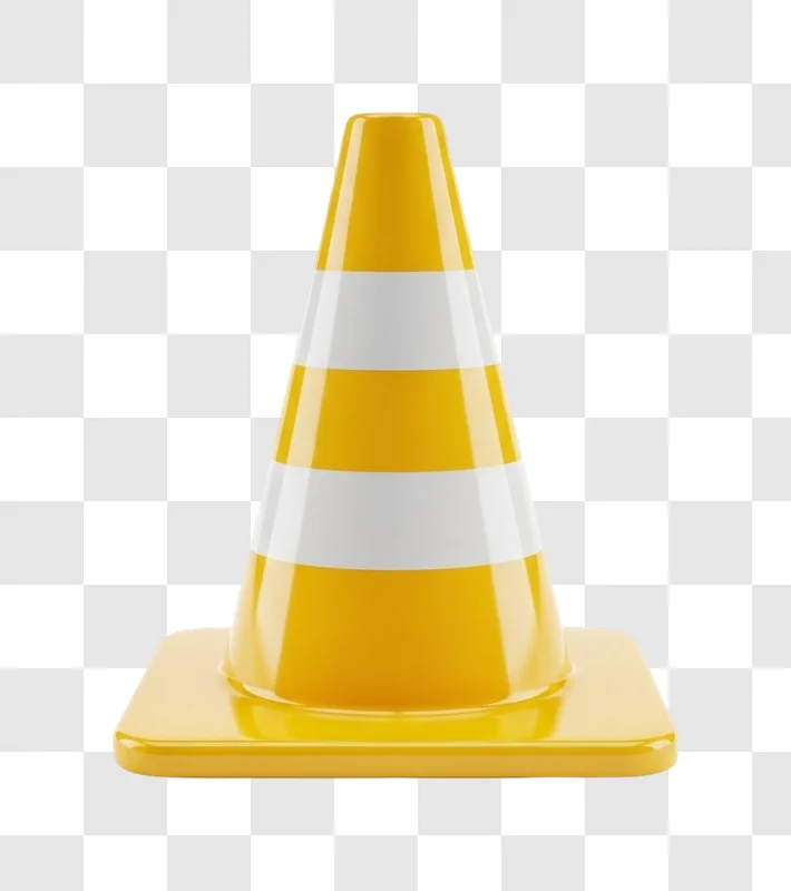 yellow traffic cone with white stripes