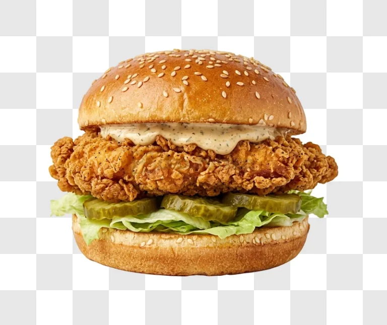 Crispy Chicken Burger With Sesame Bun golden fried chicken, fresh lettuce, pickles