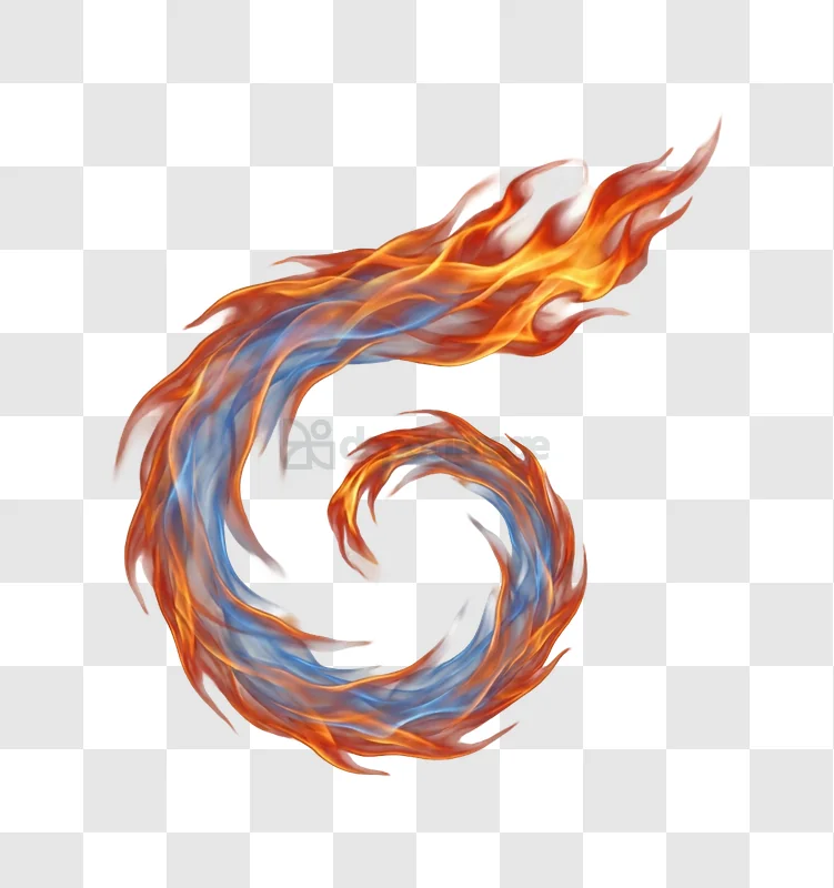 Abstract Fiery Swirl With Blue and Orange Flames, dynamic fire swirl transparent background